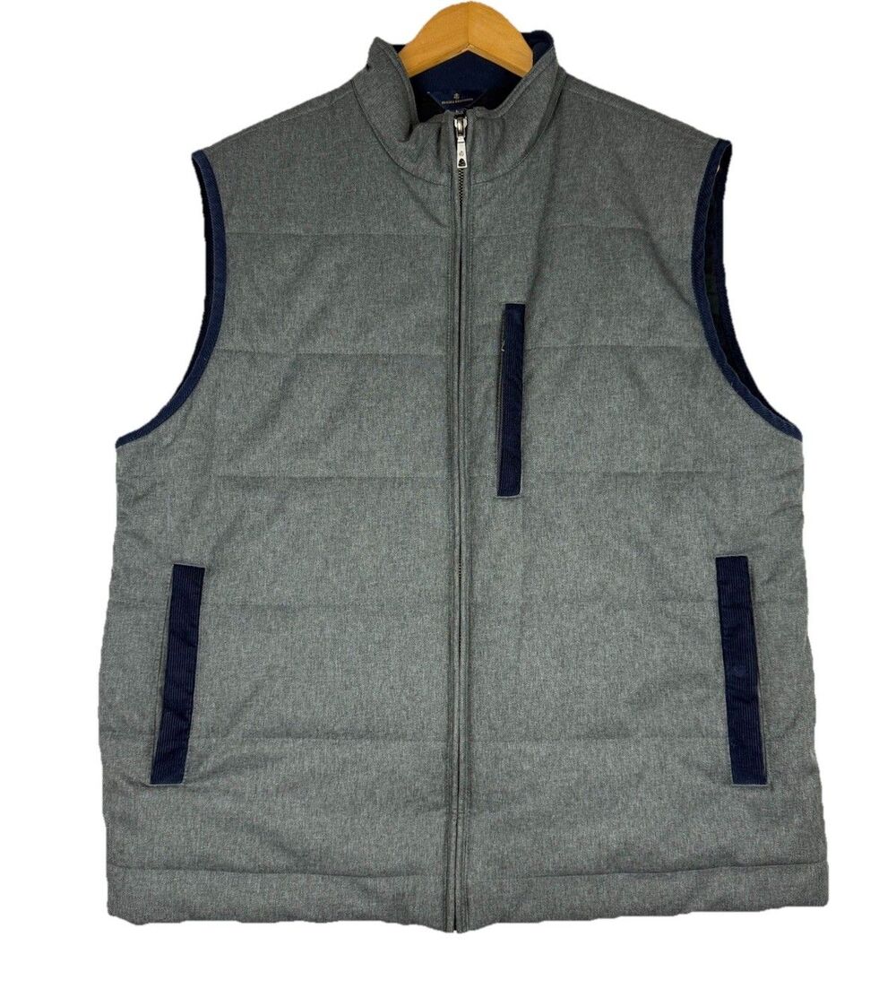 Brooks Brothers‎ Gray Thermore Vest Mens L Quilted Plaid Lined Puffer
